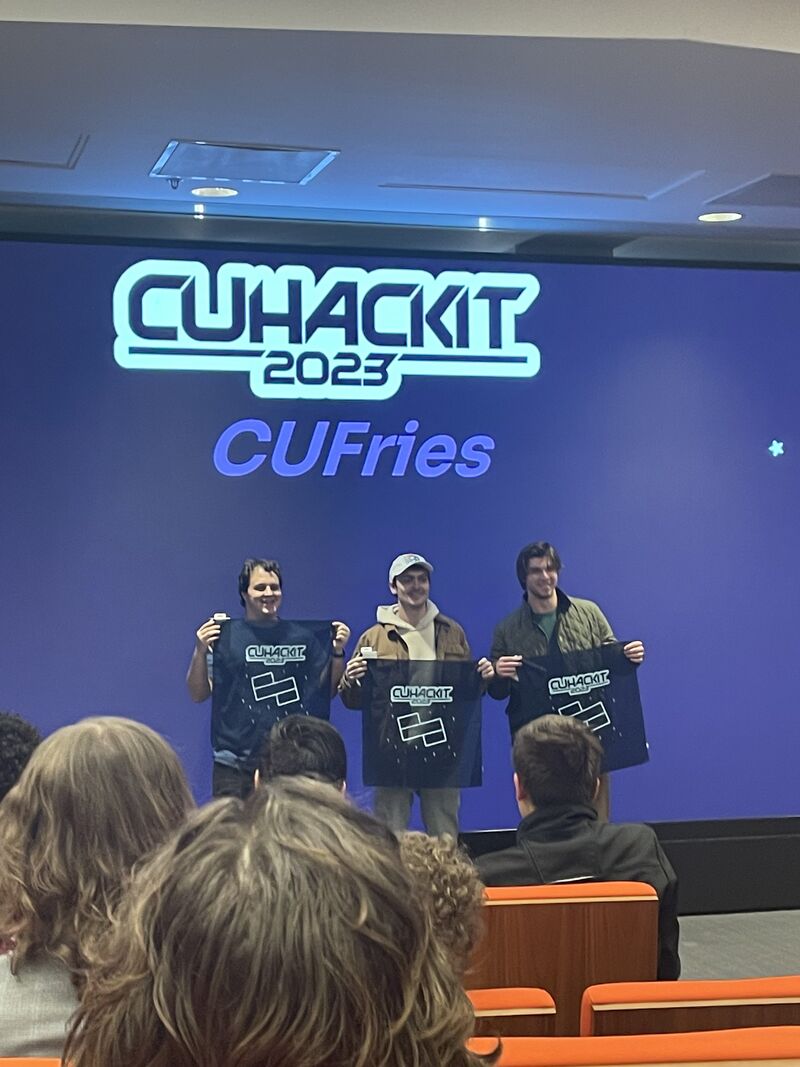 The creators accepting their award at CUhackit 2023.